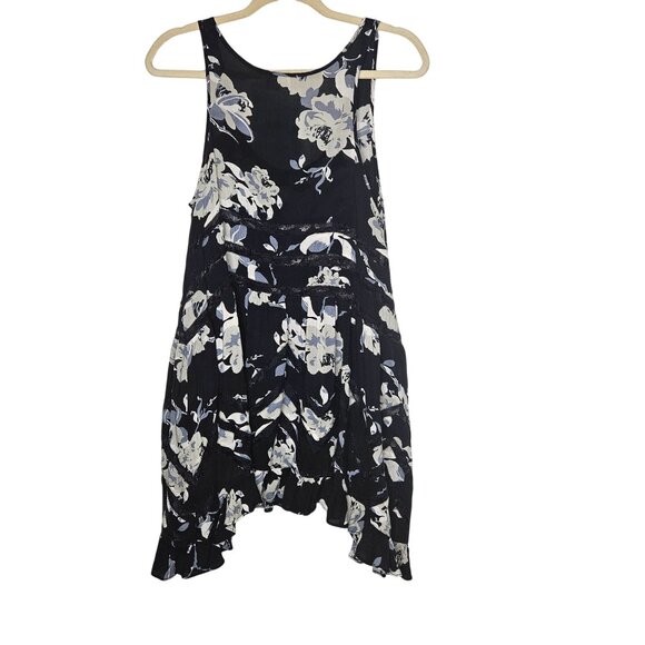 Free People Intimately Floral Lace Trim Asymmetrical Hem Dress Black White S - Picture 2 of 9